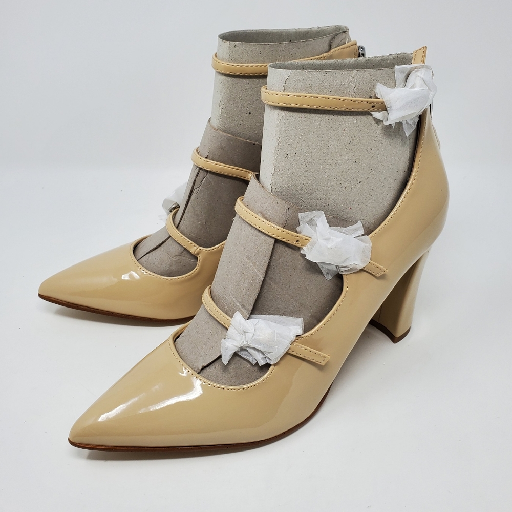 Marc Fisher Dabney Pumps Patent Light Natural Block Heel Pointed Toe NEW - Picture 3 of 6